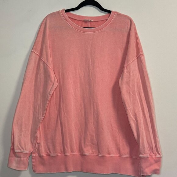 Easel Women's Coral Oversized Pullover Sweatshirt Large100% Cotton Crewneck - Picture 1 of 8